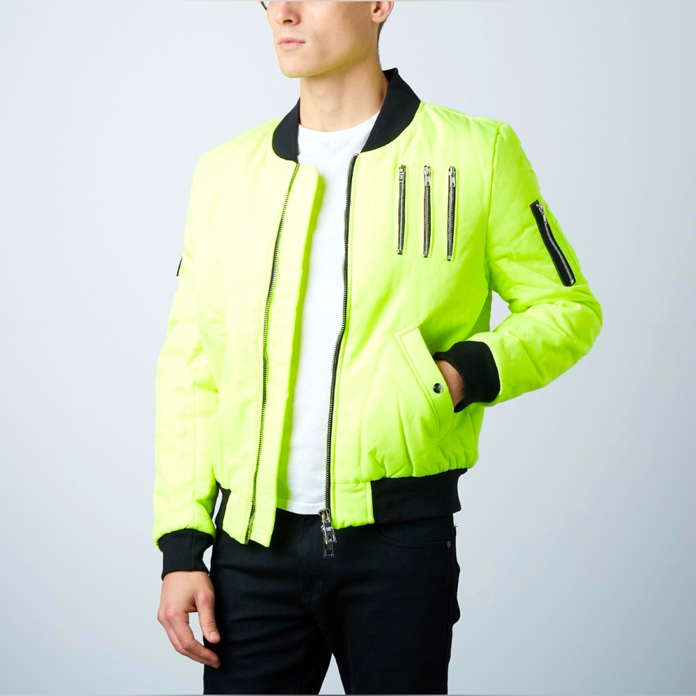 THE NEW DESIGNERS Paris Spleen Nylon Flight Jacket in neon yellow men size M